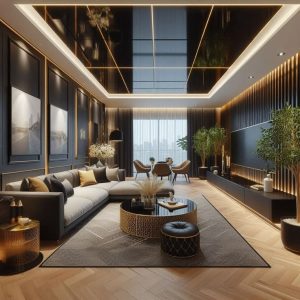 Sắc đen huyền bí: Tấm ốp sợi tre Ovali tráng gương – Đẳng cấp từ chiều sâu không gian